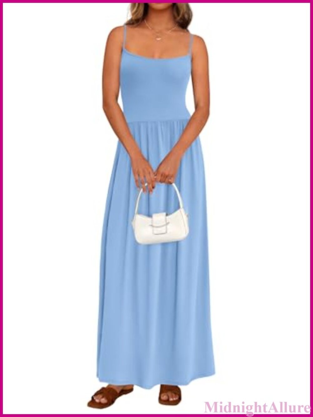 Spaghetti Strap Maxi Dress Sleeveless Knit Beach Sundress with Pockets